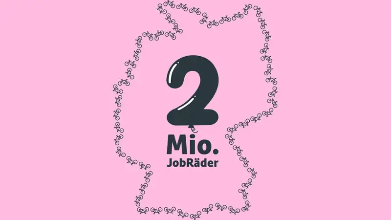 Eine pinke Deutschlandkarte, deren Grenzen durch JobRäder gestaltet wird